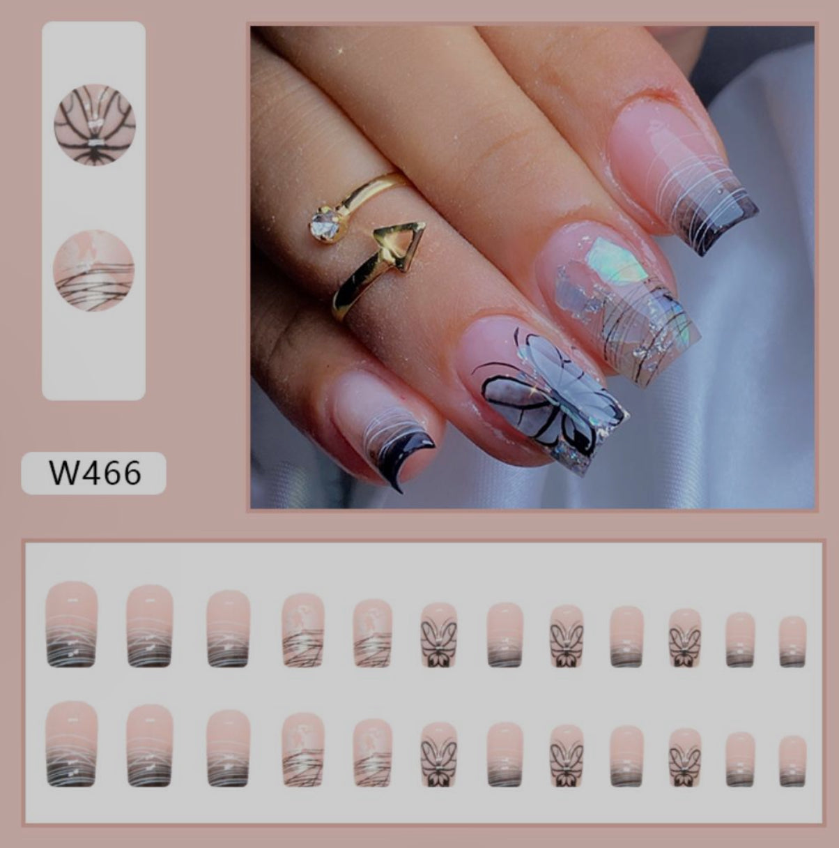 Butterfly Noir Press On Nails