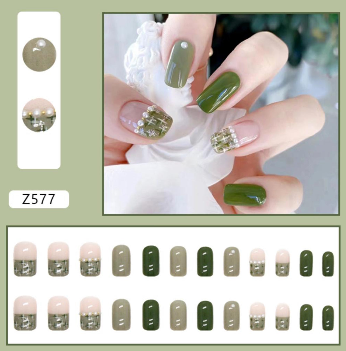 Handmade Green Envy Press On Nails