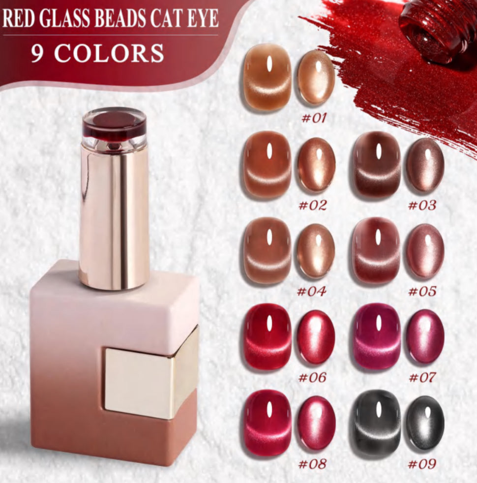 Russet Red Glass Beads Cat Eye Gel