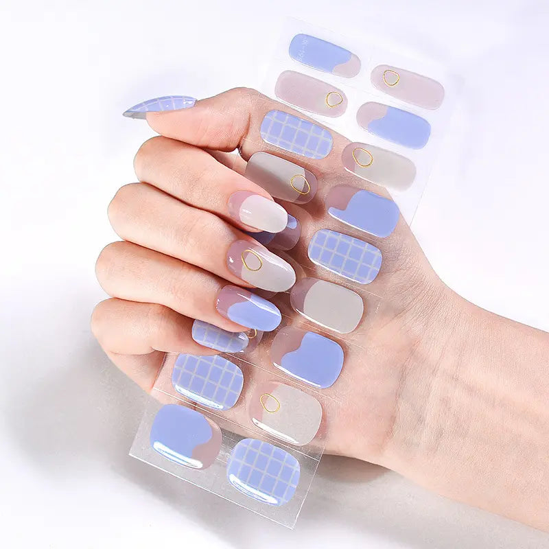 calm check gel nail wraps