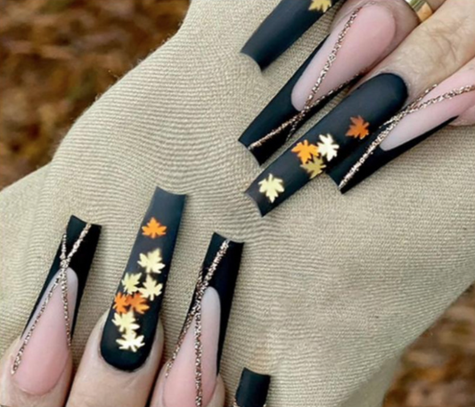 Autumn in Black Press On Nails