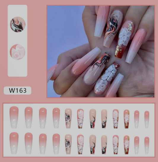 Peach Bloom Coffin Press On Nails