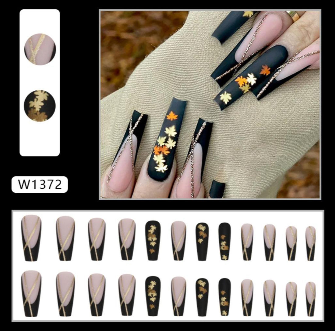 Autumn in Black Press On Nails