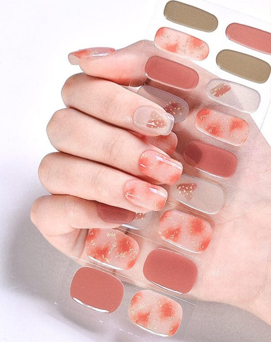 cloudy orange elegance semi cured gel nail stickers
