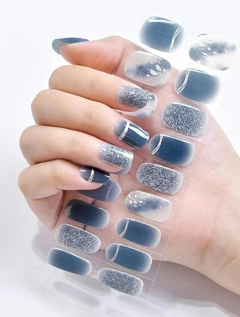 Midnight marble semi cured gel nail strips