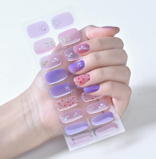 Purple Rhinestones Gel Nail Strips