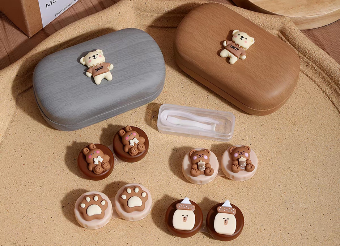 Brown bear mini glasses contact lens cases