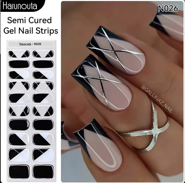 geometric semi cured gel nail strips