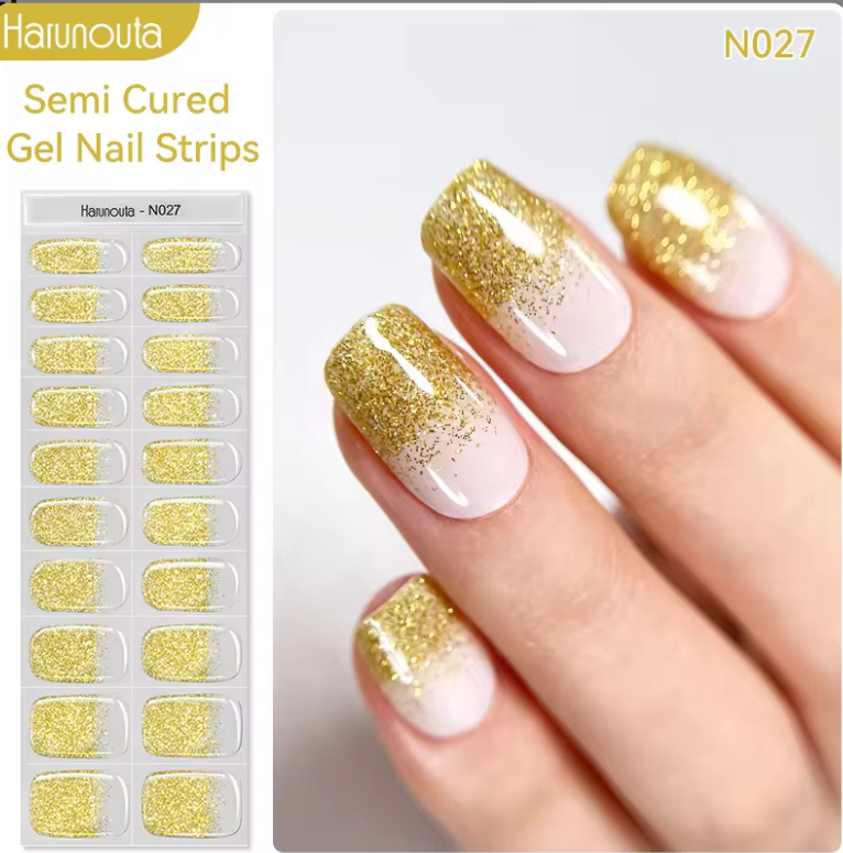 gold french tip gel nail wrap