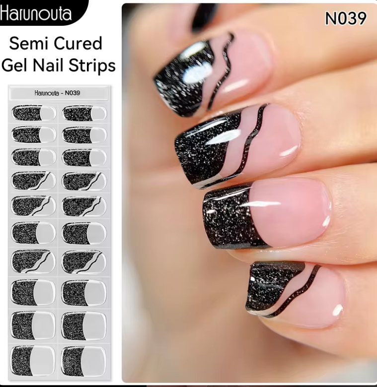 black french tip semi cured gel nail strips