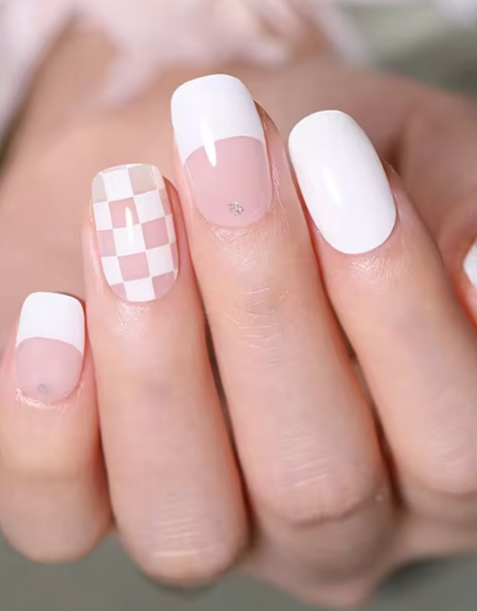 checkered french tip gel nail strip