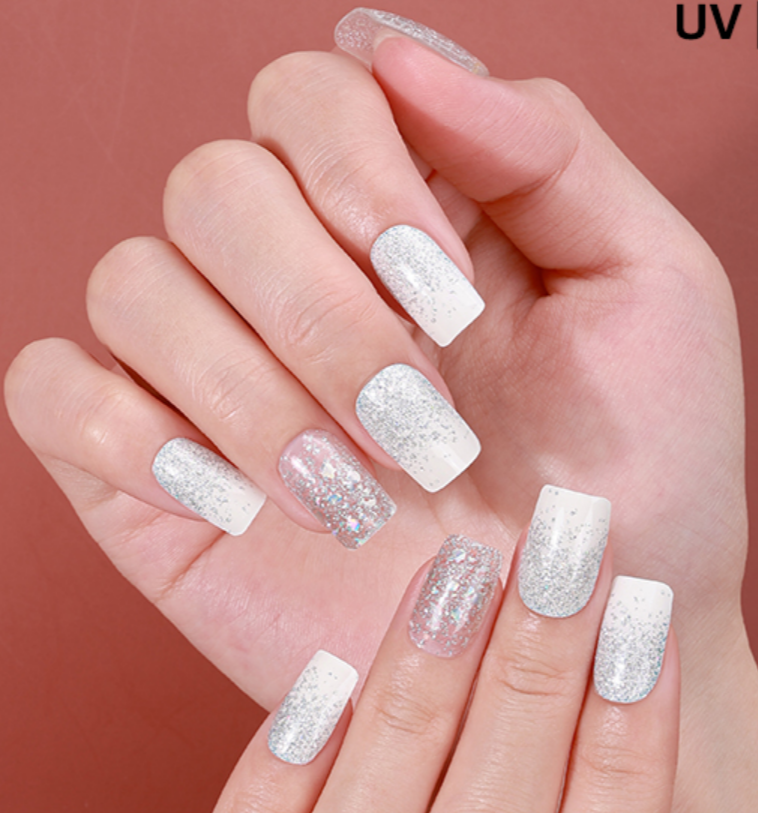 White Glitter Semi Cured Gel Nail Wraps