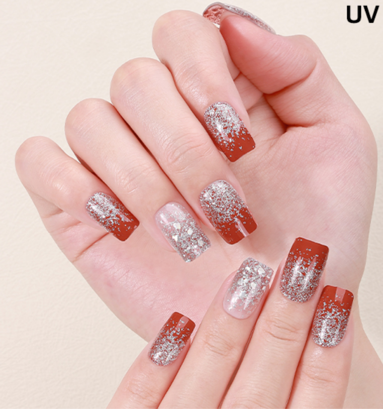 Burgundy Glitter Semi Cured Gel Nail Wraps
