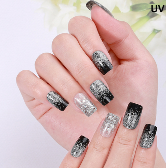 Black Glitter Semi Cured Gel Nail Wraps