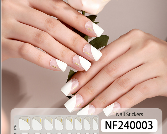 Angled White French Semi Cured Gel Nail Stickers