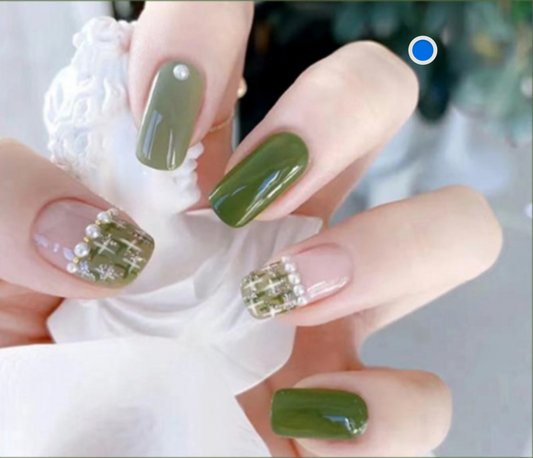 Handmade Green Envy Press On Nails