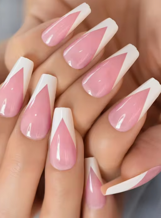 geometric french tip gel nail strips