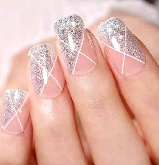 Silver French Tip Gel Nail Strips